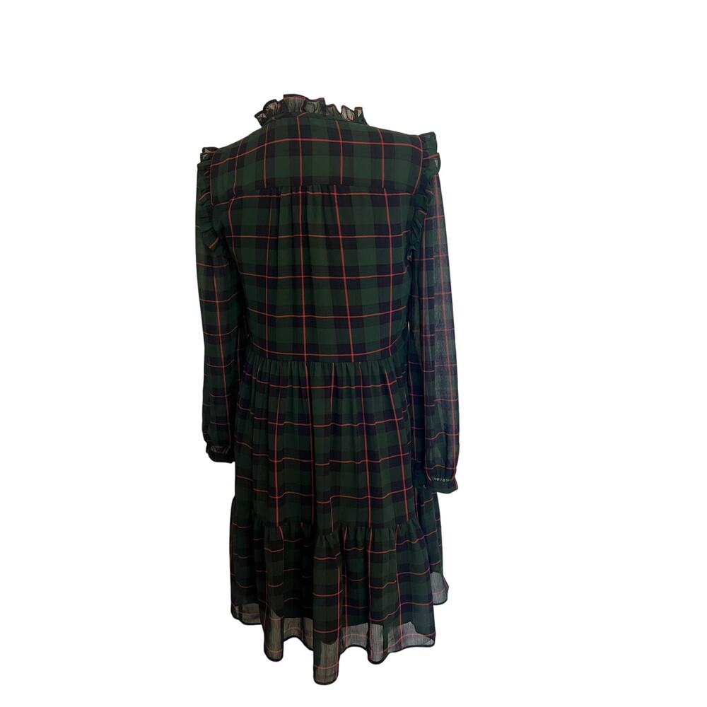 J. Crew Plaid Dress Tie-neck tiered dress in Black Watch tartan - Picture 3 of 9